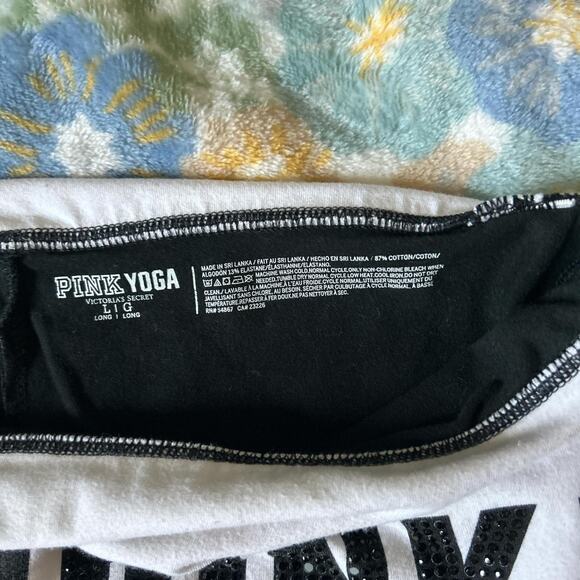 Victoria's Secret PINK black & white fold over yoga pants women's large long - Picture 3 of 4